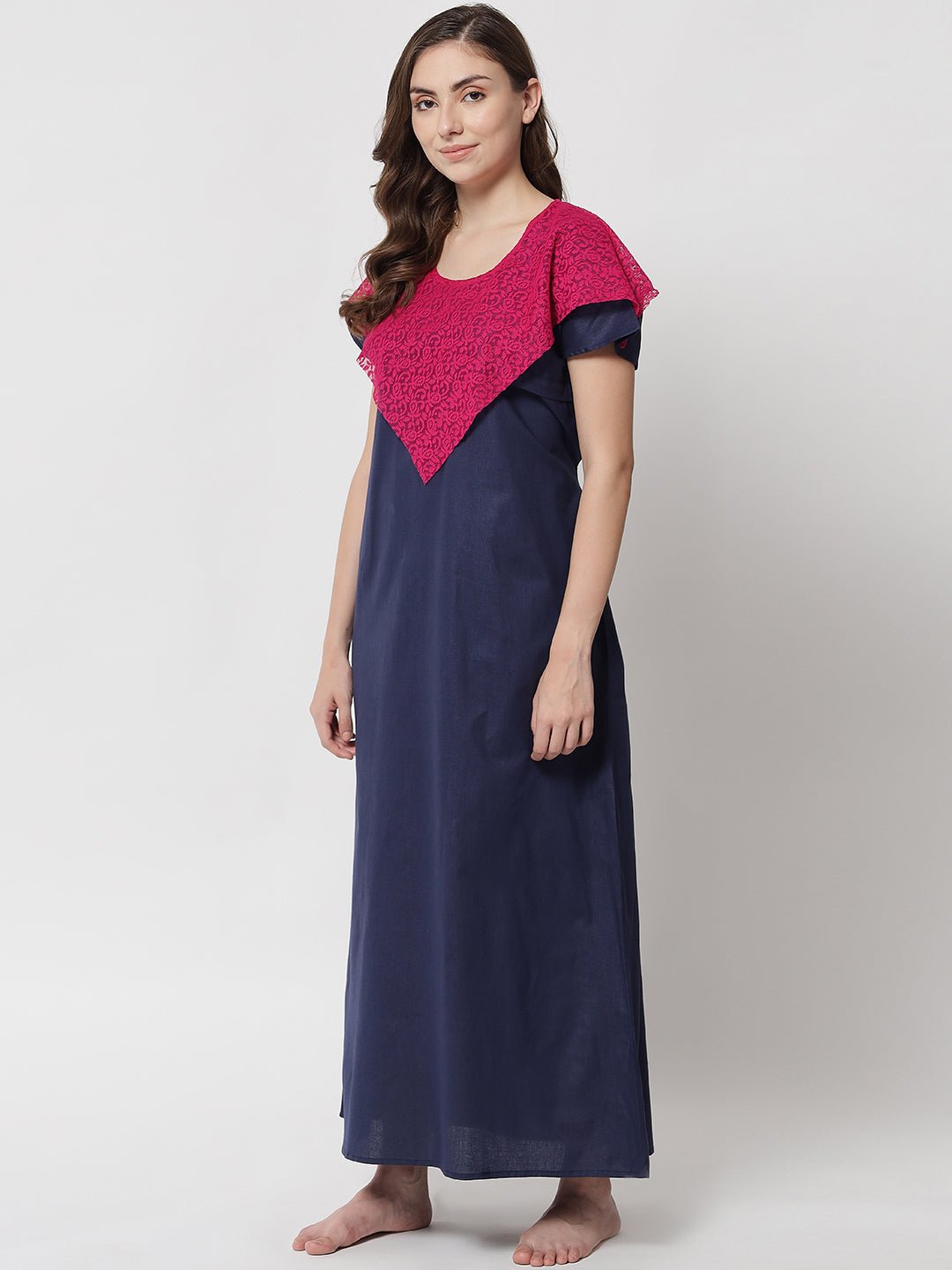 cotton-feeding-maternity-maxi-night-dress-with-zip - | Buy Online from Klamotten