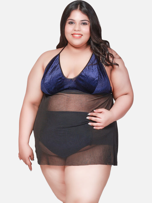 plus size robe set eith velvet panty and dress