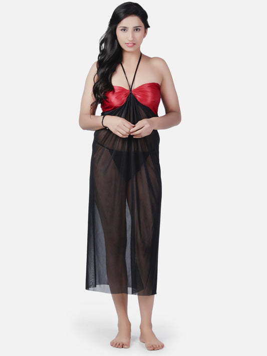 Hot Net Honeymoon Wine Babydoll Bikini Night Dress K3MK