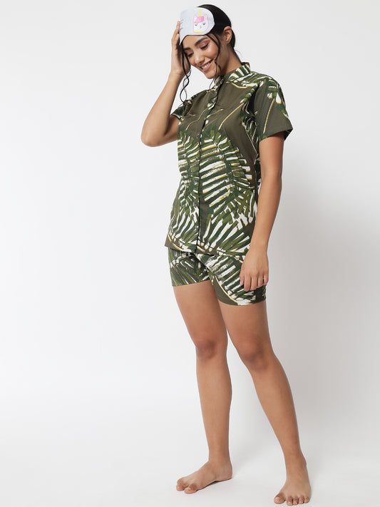 forest printed top & shorts set plus size