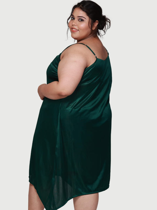 plus size stain slip and babydoll dress for honeymoon in green color