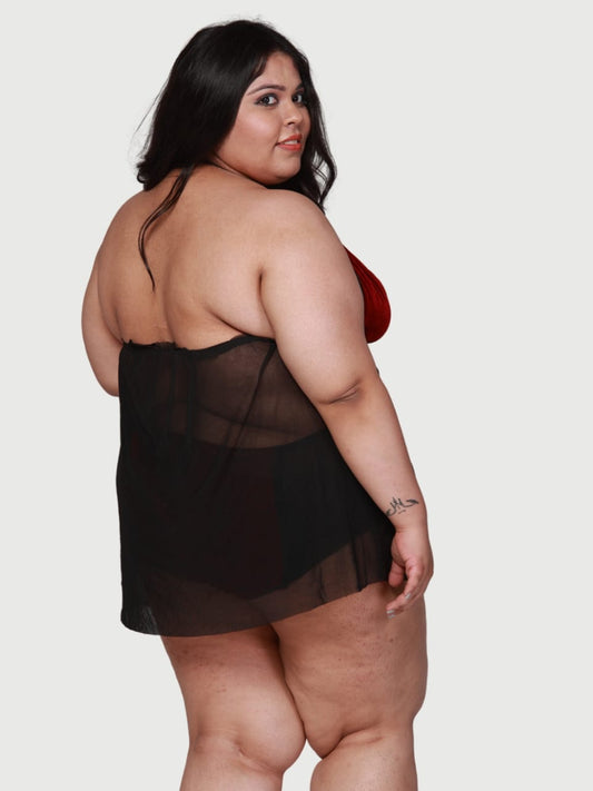 plus size robe set eith velvet panty and dress