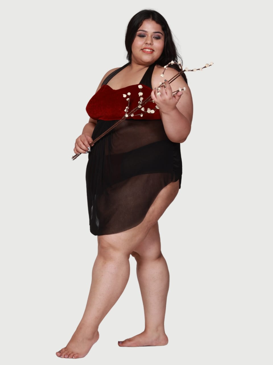 hot velvet babydoll dress with net. plus size - | Buy Online from Klamotten