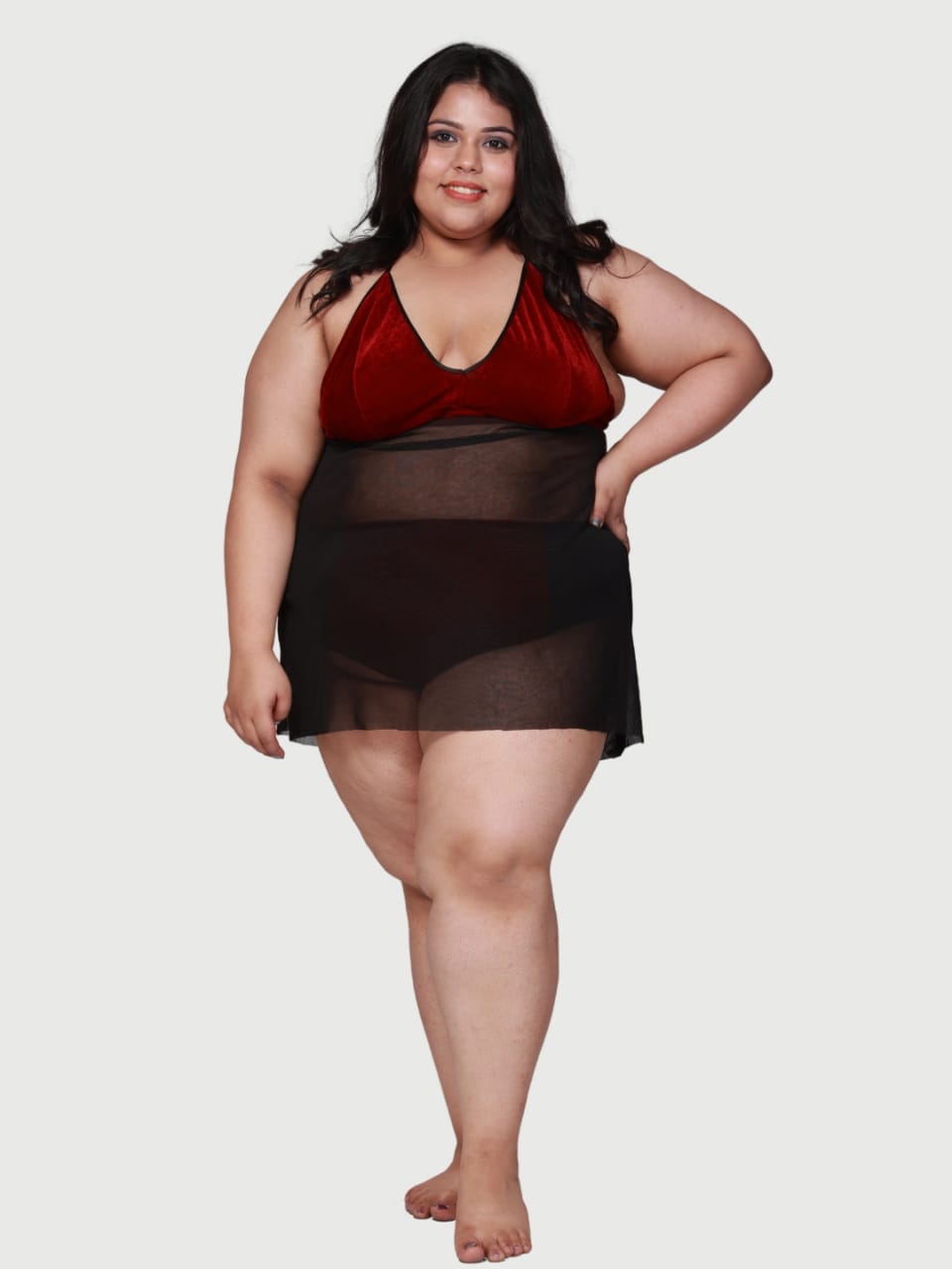 plus size robe set eith velvet panty and dress - | Buy Online from Klamotten