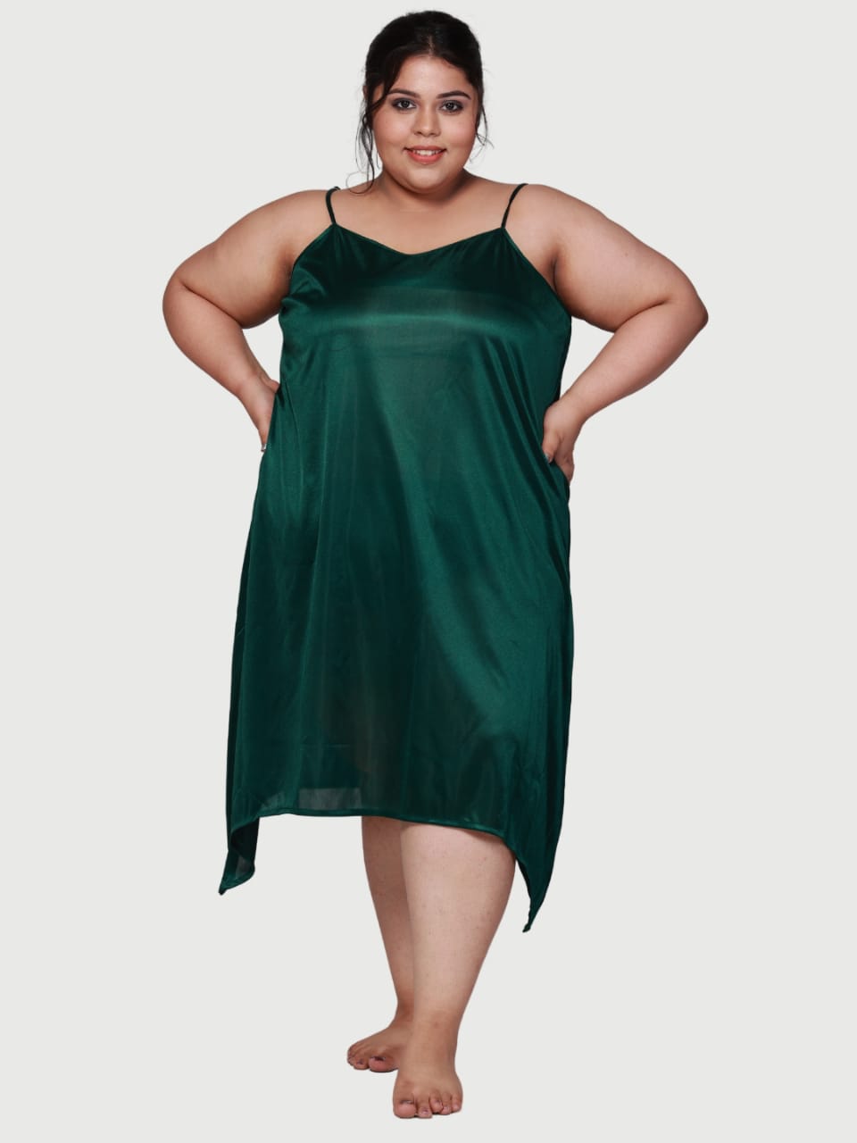 plus size stain slip and babydoll dress for honeymoon in green color - | Buy Online from Klamotten