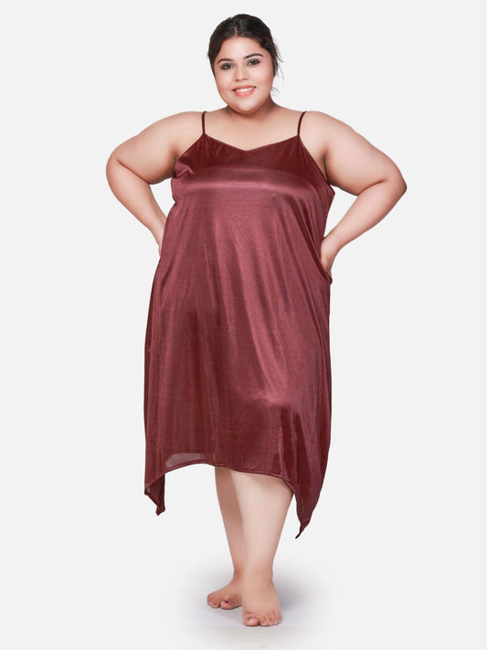 Satin Solid Burgundy Babydoll Dress for Women B53U