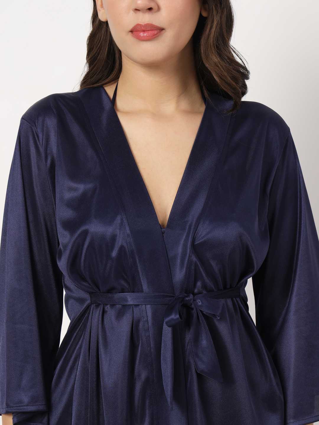 Solid Satin Robe & Satin Bikini Set R6N.B65N.T65N - | Buy Online from Klamotten