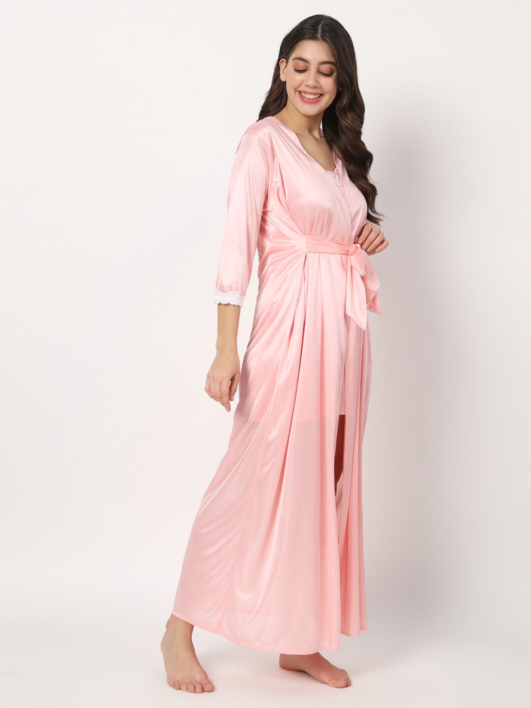 Hot Two Piece Satin Robe & Night Dress for Women X302Hl
