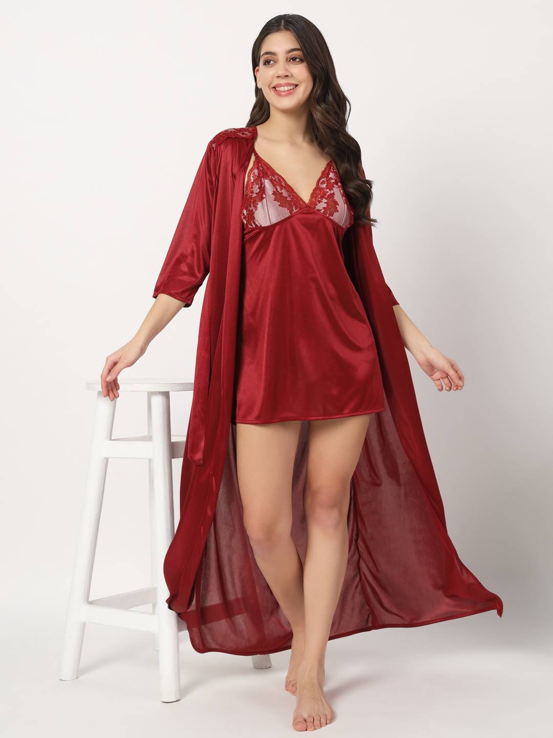 Hot Two Piece Satin Robe Night Dress for Women X301Mg