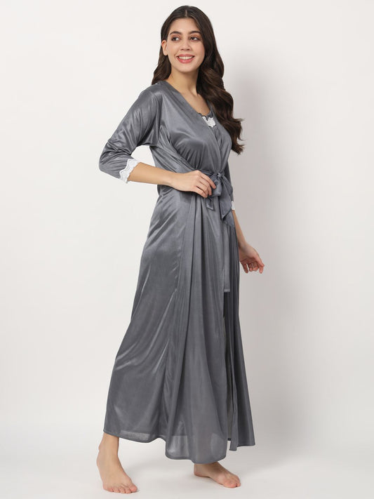 Hot Two Piece Satin Robe & Night Dress for Women X302Zd-klamotten