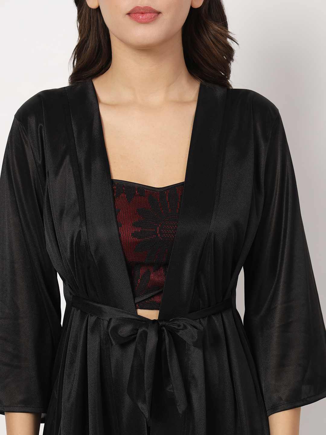 Solid Satin Robe & Bikini Set R6K.B67M.T67M - | Buy Online from Klamotten