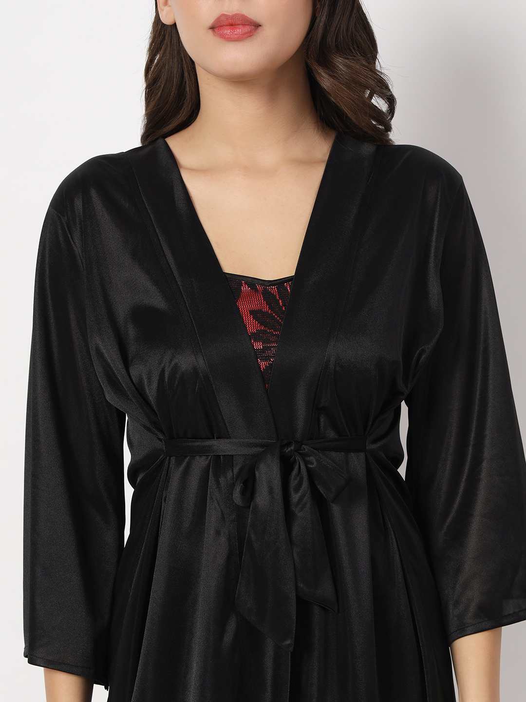 Solid Satin Robe & Bikini Set R6K.B67H.T67H - | Buy Online from Klamotten