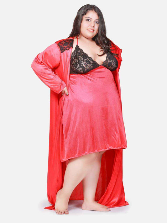 Plus Size Hot Two Piece Red Babydoll Night Dress for Honeymoon BB301C