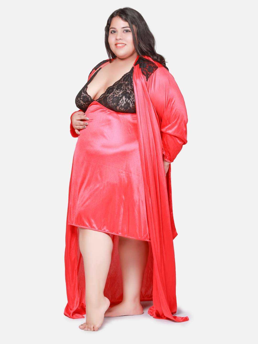 Plus Size Hot Two Piece Red Babydoll Night Dress for Honeymoon BB301C