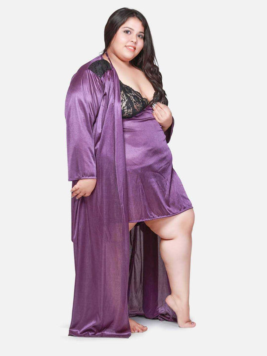 Plus Size Hot Two Piece Purple Babydoll Night Dress for Women 301J