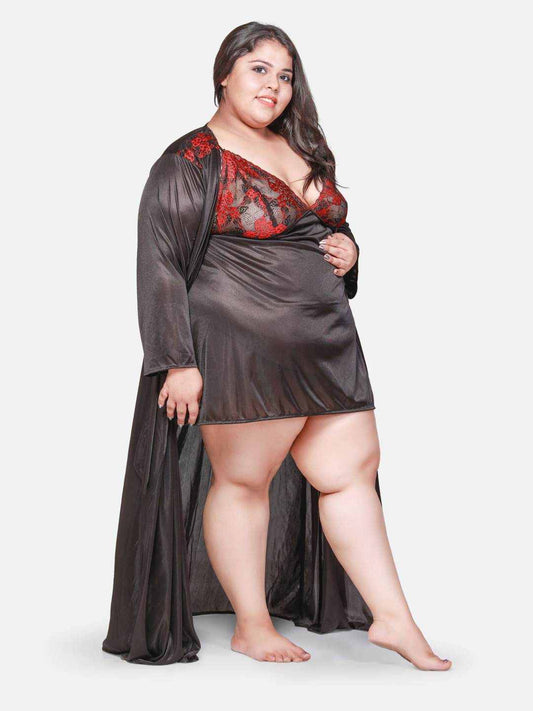 Plus Size Hot Two Piece Black Babydoll Night Dress for Women 301Kg