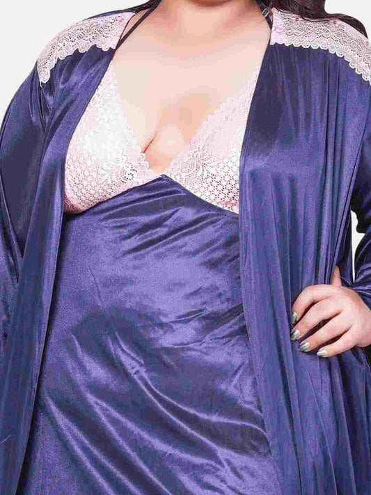 Plus Size Hot Two Piece Navy Babydoll Night Dress for Women 301N