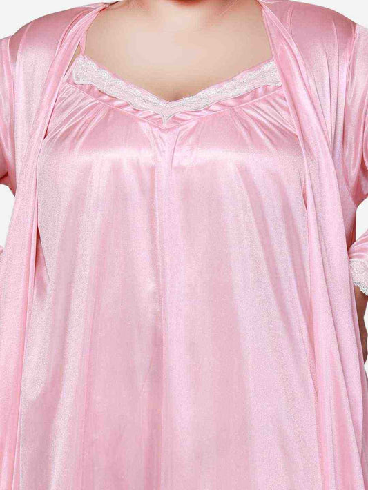 Plus Size Hot Two Piece Light Pink Babydoll Night Dress for Women 302Hl-klamotten
