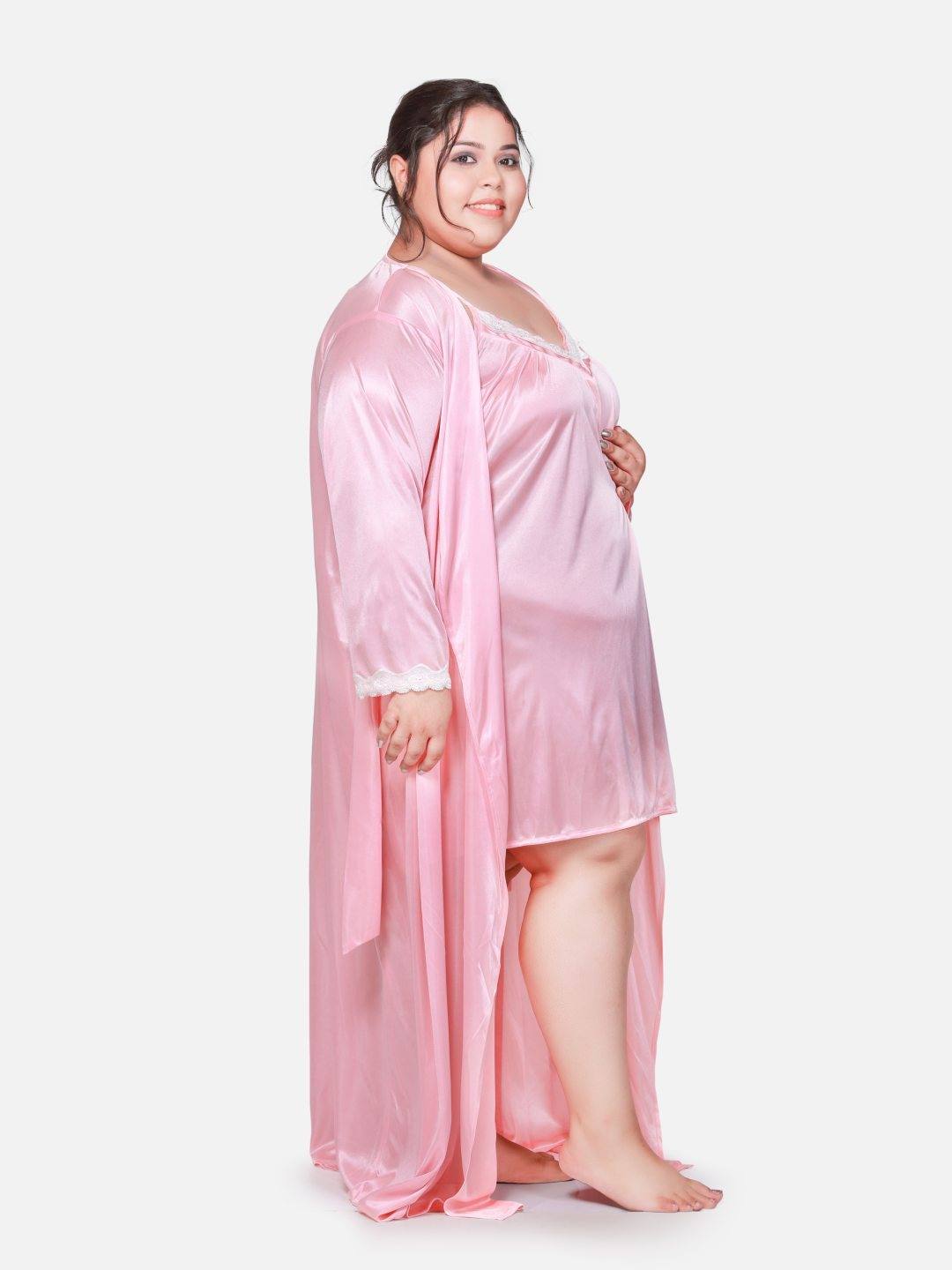 Plus Size Hot Two Piece Light Pink Babydoll Night Dress for Women 302Hl