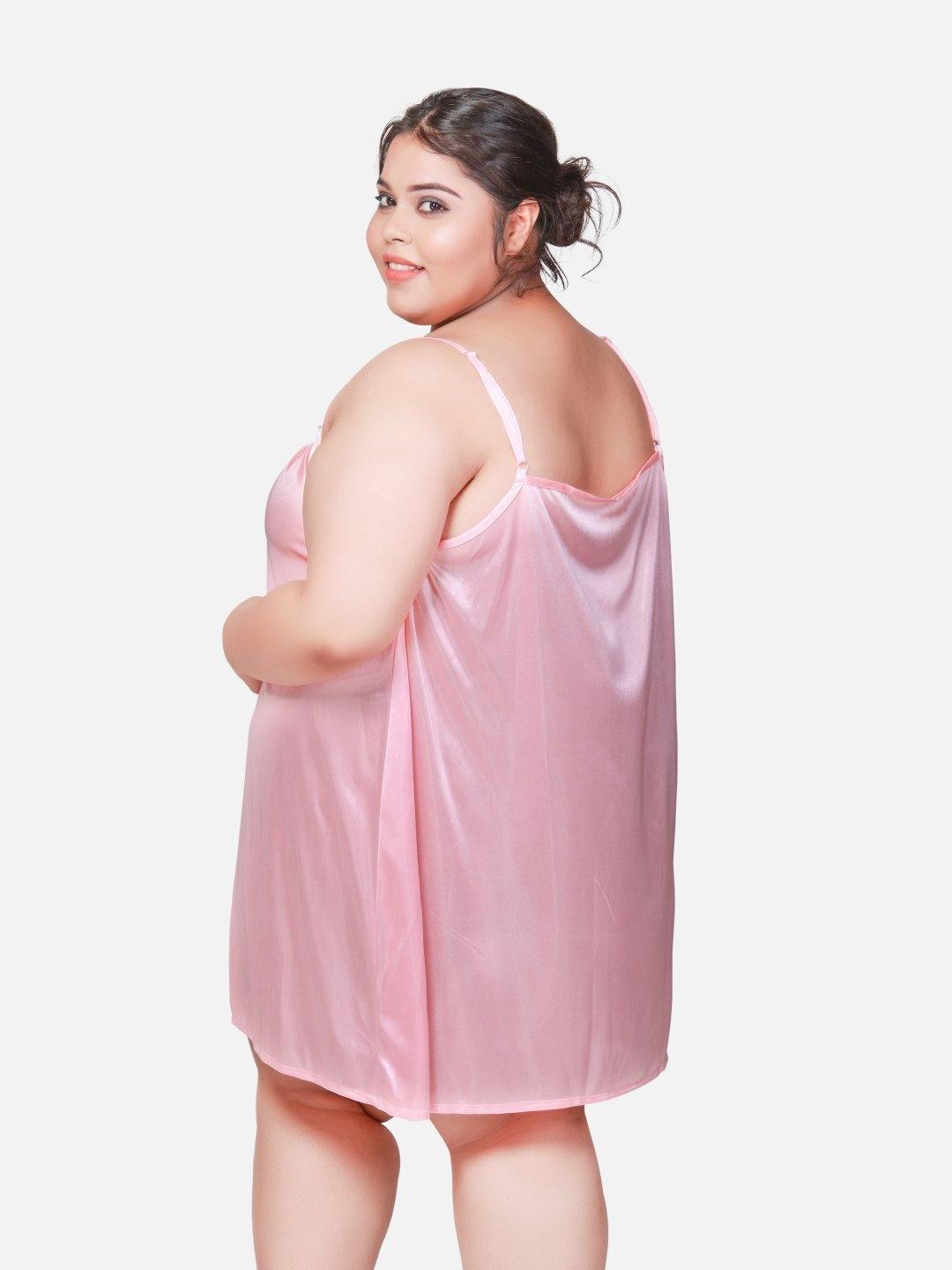 Plus Size Hot Two Piece Light Pink Babydoll Night Dress for Women 302Hl-klamotten - | Buy Online from Klamotten