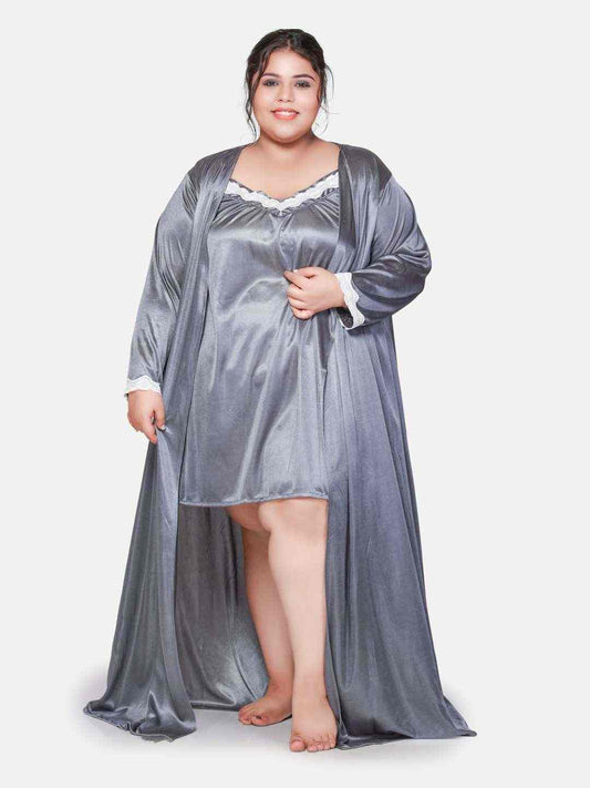 Plus Size Hot Two Piece Grey Babydoll Night Dress for Women 302Zd-klamotten-klamotten