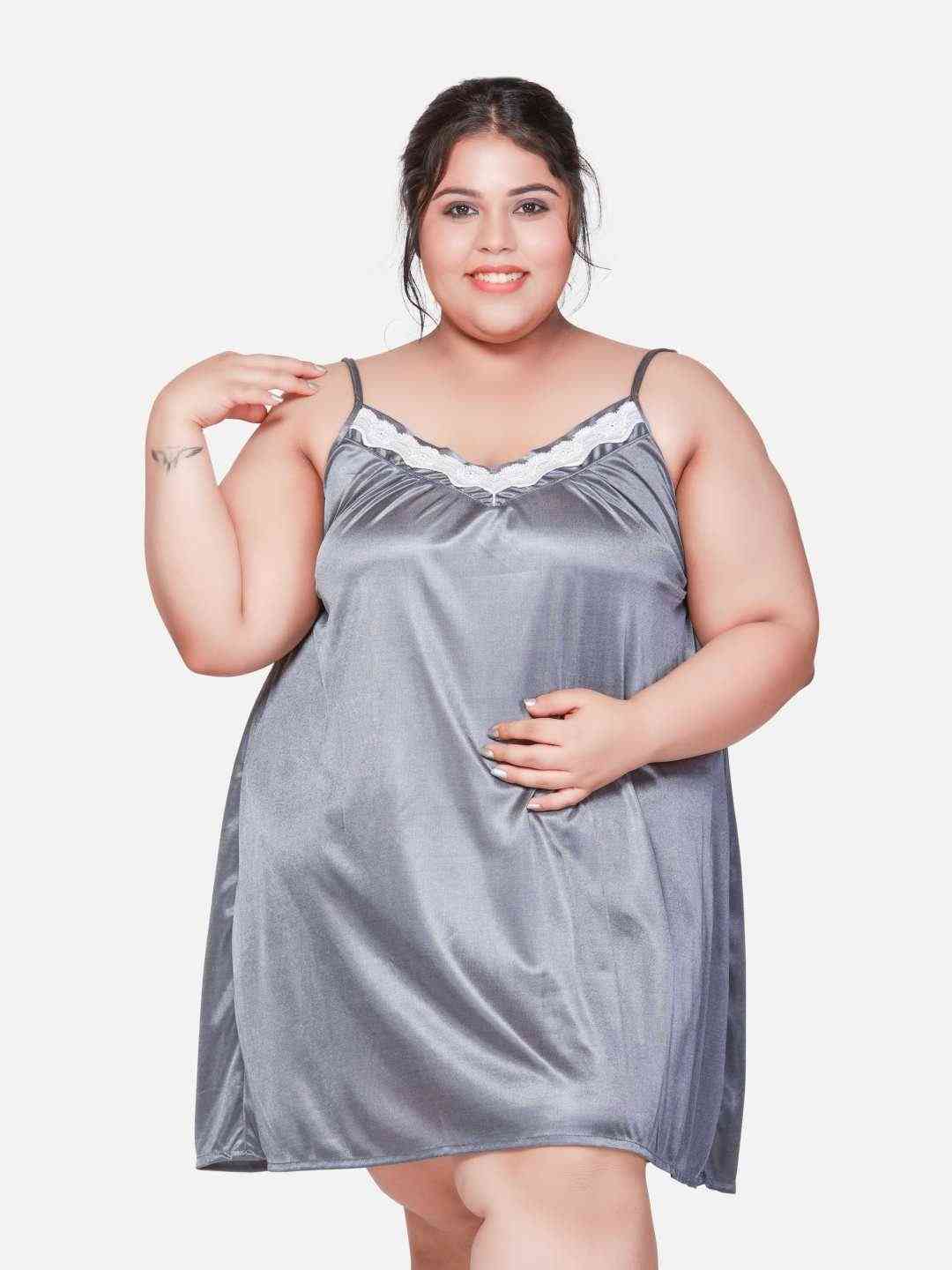 Plus Size Hot Two Piece Grey Babydoll Night Dress for Women 302Zd-klamotten-klamotten - | Buy Online from Klamotten