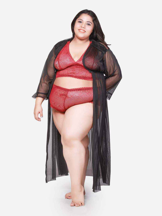 Plus Size Hot Three Piece Lace Bikini Set With Robe B18M.R3K
