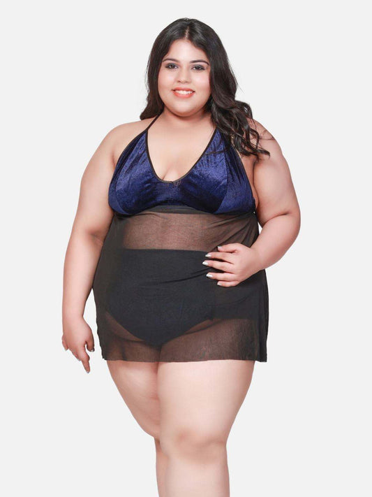 Plus Size Hot Three Piece Velvet Bikini Set With Robe B52N.T61N.R3N