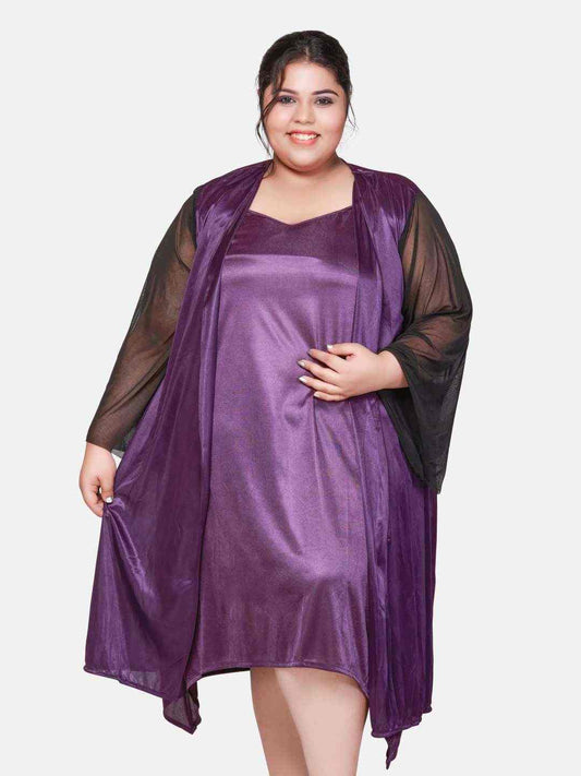 Plus Size Hot Two Piece Purple Babydoll Night Dress for Women B53J.R4J