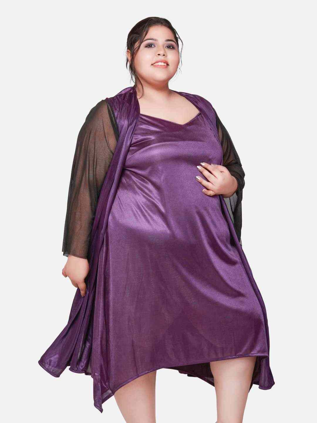 Plus Size Hot Two Piece Purple Babydoll Night Dress for Women B53J.R4J