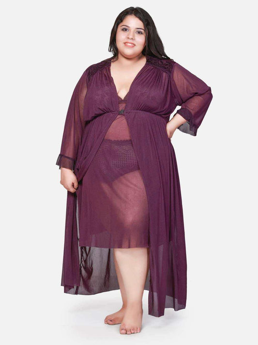 Plus Size Hot Three Piece Net Bikini Set With Robe B55JR3J