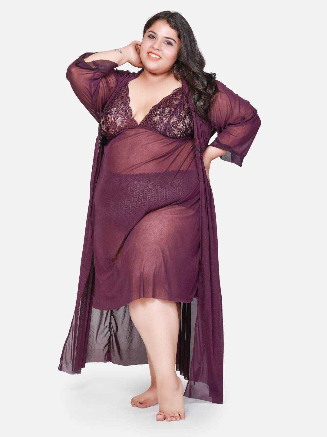 Plus Size Hot Three Piece Net Bikini Set With Robe B55JR3J - | Buy Online from Klamotten