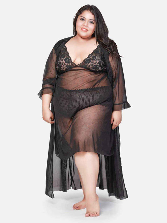 Plus Size Hot Three Piece Net Bikini Set With Robe B55K.R3K