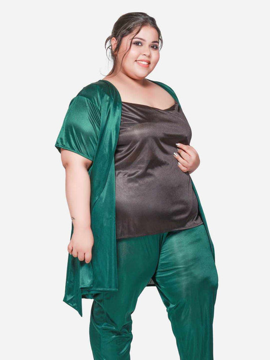 Plus Size Three Satin Coor Set With Robe B58KGb