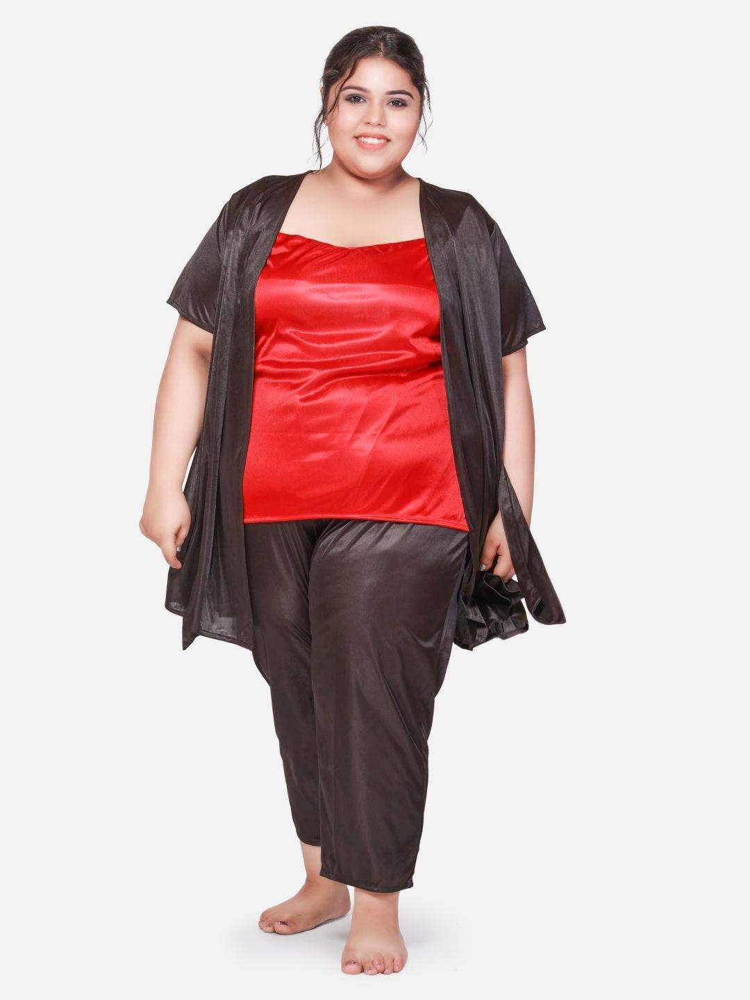 Plus Size Three Satin Coord Set With Robe B58MK - | Buy Online from Klamotten