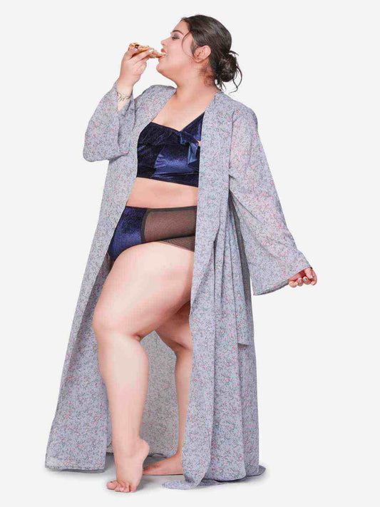 Plus Size Hot Three Piece Velvet Bikini Set With Robe B61N.R5Z0