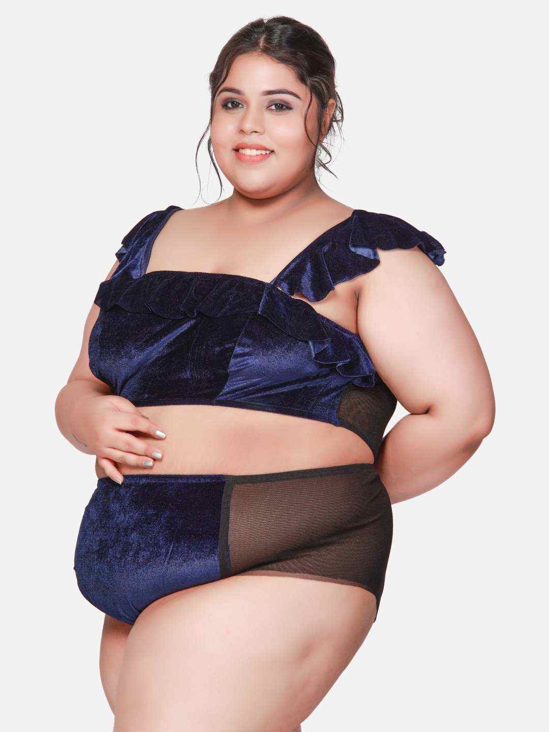 Plus Size Hot Three Piece Velvet Bikini Set With Robe B61N.R5Z0 - | Buy Online from Klamotten
