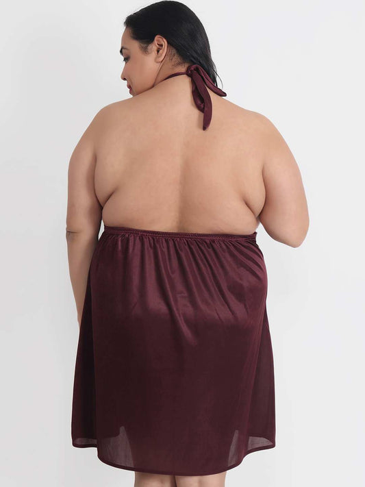 Plus Size Sexy Solid BurgundyHoneymoon Babydoll Dress BB41U