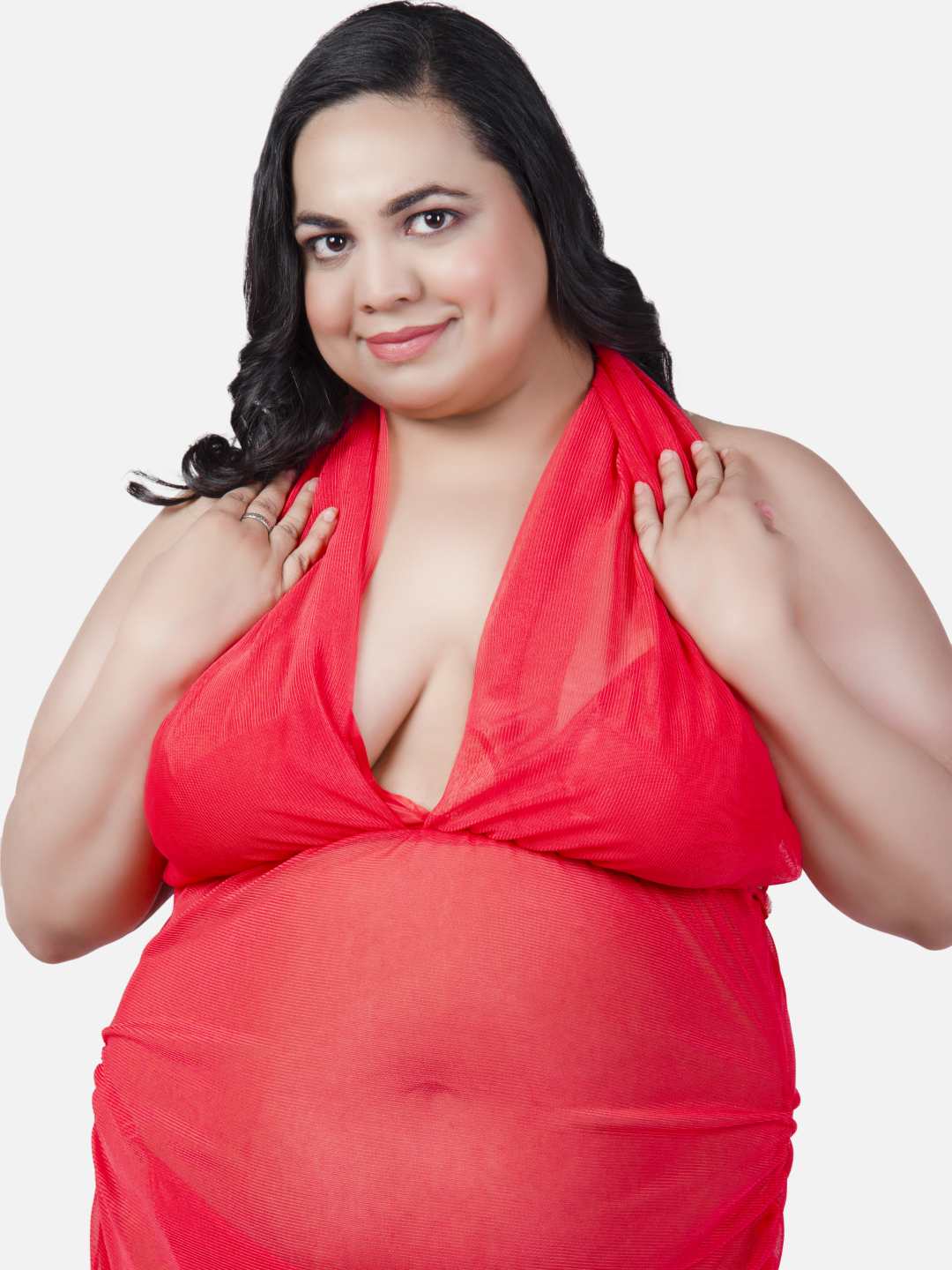 sexy-babydoll-honeymoon-peach-transparent-net-night-dress-for-women-k12h - | Buy Online from Klamotten