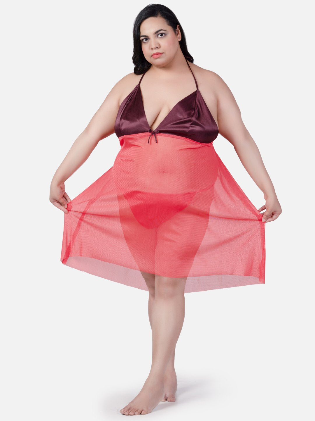 plus-size-sexy-babydoll-honeymoon-peach-night-dress-for-women-k9rba - | Buy Online from Klamotten
