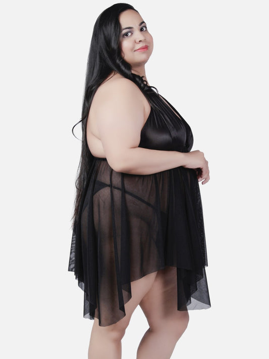 Plus Size Sexy Babydoll Honeymoon Black Night Dress for Women K6KK