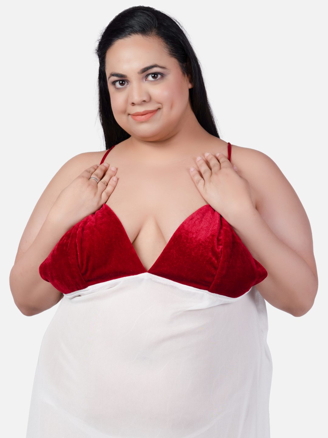 sexy-babydoll-honeymoon-red-white-night-dress-for-women-k8nk - | Buy Online from Klamotten