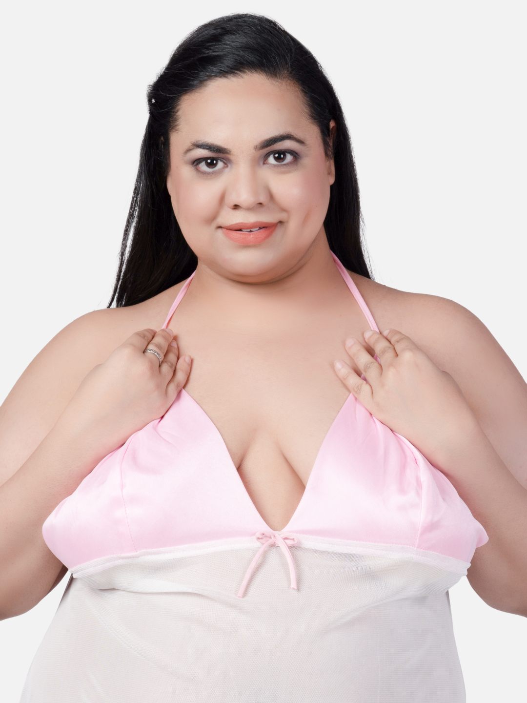 Plus Size Sexy Babydoll Honeymoon Pink White Dress for Women K9RbA - | Buy Online from Klamotten