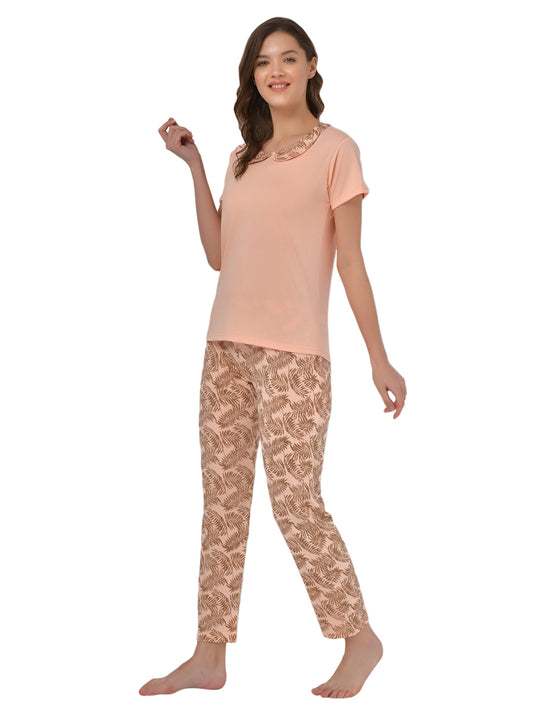 Klamotten Women's Peach Allover Printed Top Pyjama Set N62H