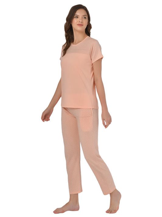Klamotten Women's Peach Allover Printed Top Pyjama Set N33H