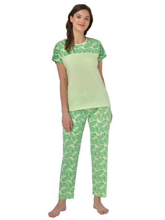 Klamotten Women's Sea Green Allover Printed Top Pyjama Set N32Gs
