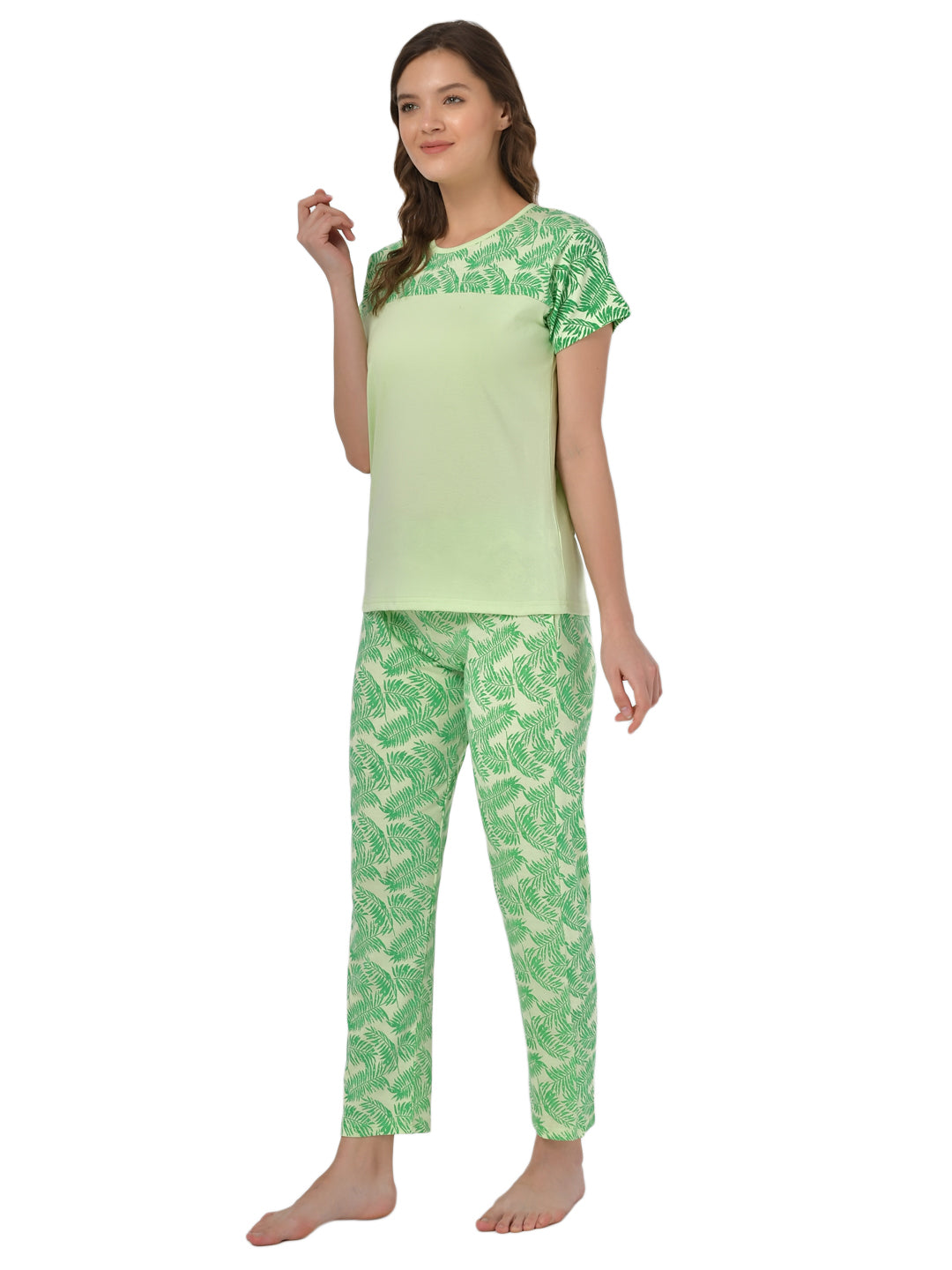 Klamotten Women's Sea Green Allover Printed Top Pyjama Set N32Gs