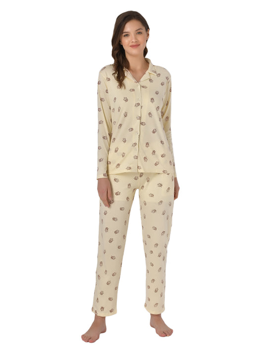Klamotten Women's Yellow Allover Printed Top Pyjama Set N53Yb