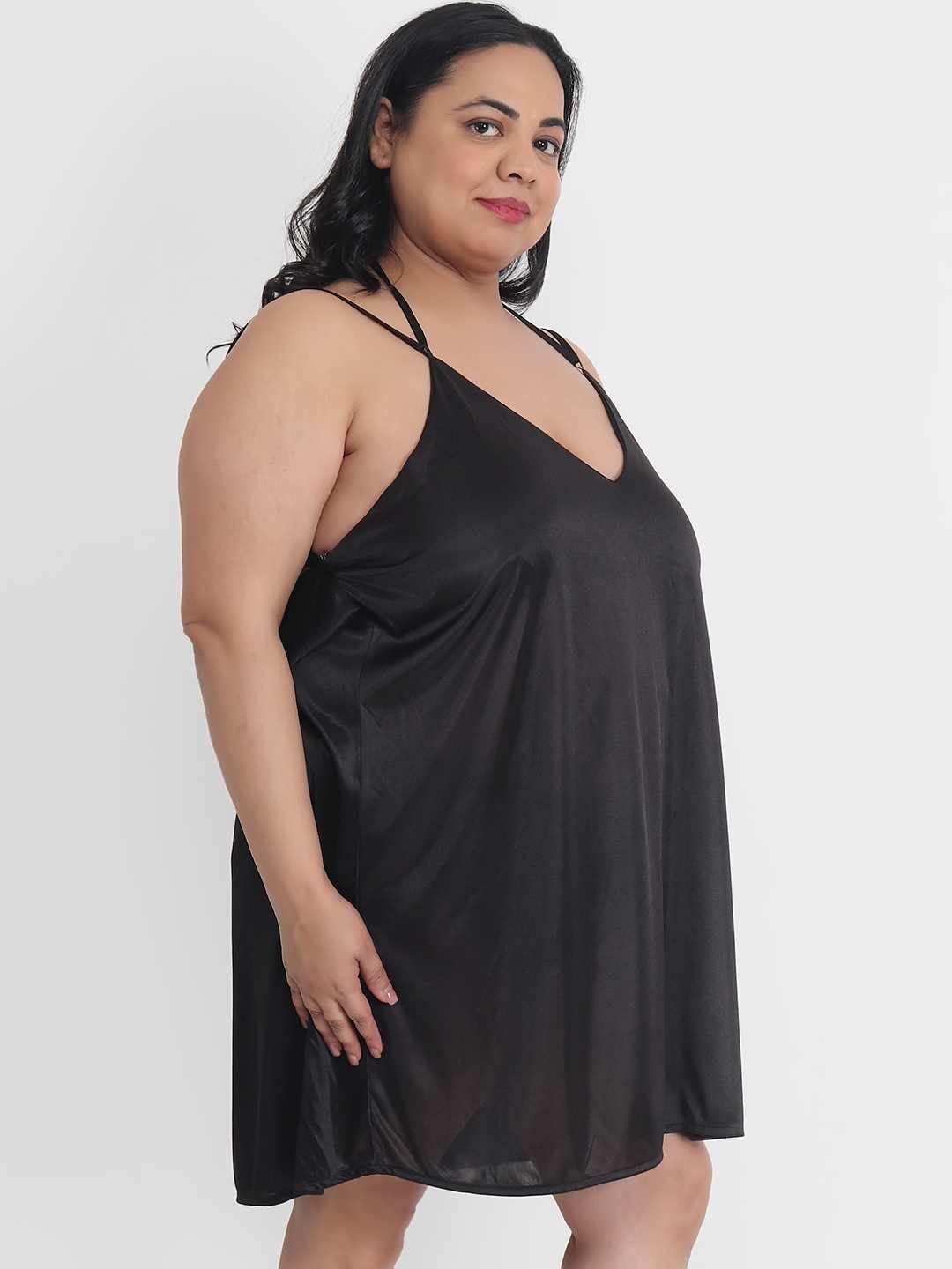 Plus Size Sexy Solid Satin Black Babydoll and Bikini Dress Dress for  Honeymoon BB37K