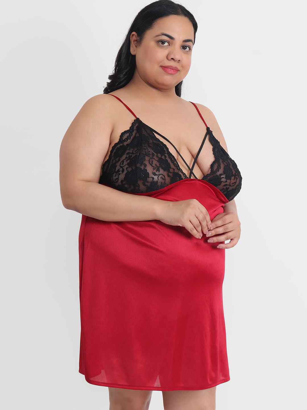 Klamotten Women's Plus Size Sexy Babydoll Dress With Lace for Honeymoo Klamotten Women's Plus Size Sexy Babydoll Dress With Lace for Honeymoo
